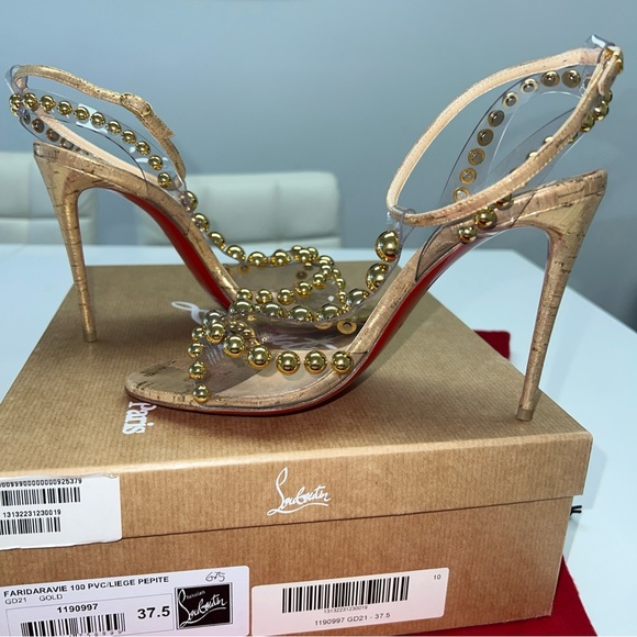 CHRISTIAN LOUBOUTIN Faridaravie 100 PVC Liege Pepite Gold Size 37.5  Woman’s 7.5 - Picture 6 of 16